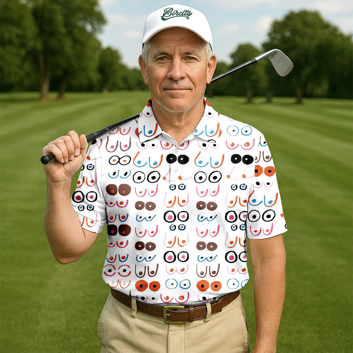 Funny Boob Men Golf Polo Shirt, Fun Golf Polos, Humorous Golf Shirts, Dad Golf Gift, Best Dad Ever