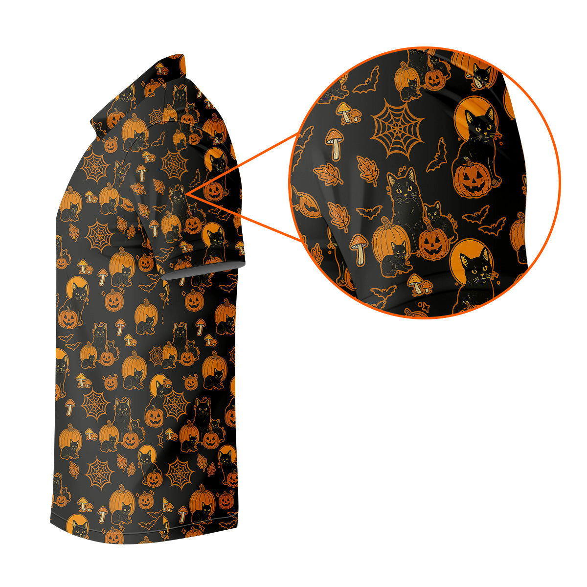 Black Cat Pumpkin Men Polo, Fun Golf Shirts For Men, Halloween Gift, Golfing Apparel