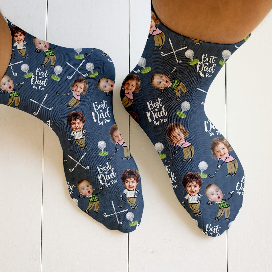 Best Dad By Par Custom Face Kids Photo Blue Socks, Golf Socks For Dad, Fun Socks For Men, Christmas Golf Gift