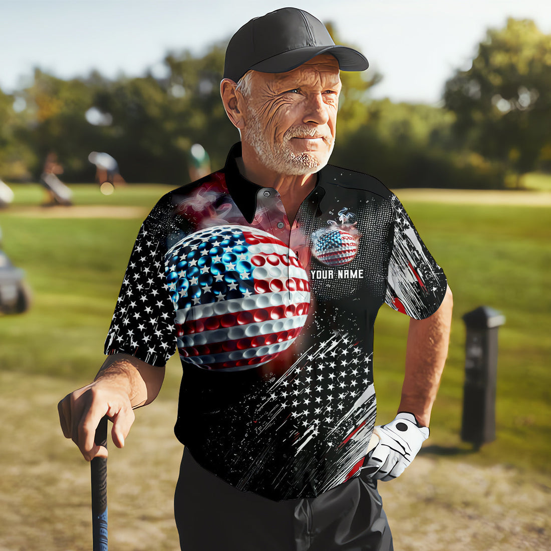 American Flag Golf Ball Funny Golf Polo Shirt, Christmas Golf Gift