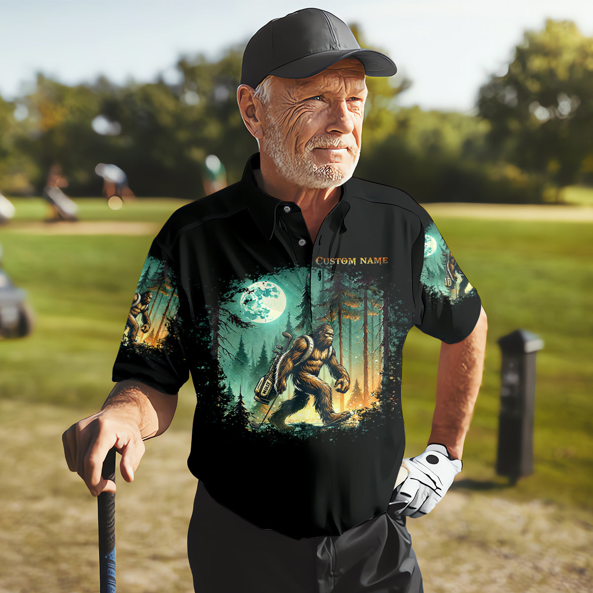 Not All Who Wander Are Lost Custom Bigfoot Men's Golf Polo Shirt, Funny Golf Shirt, Dad Golf Gift