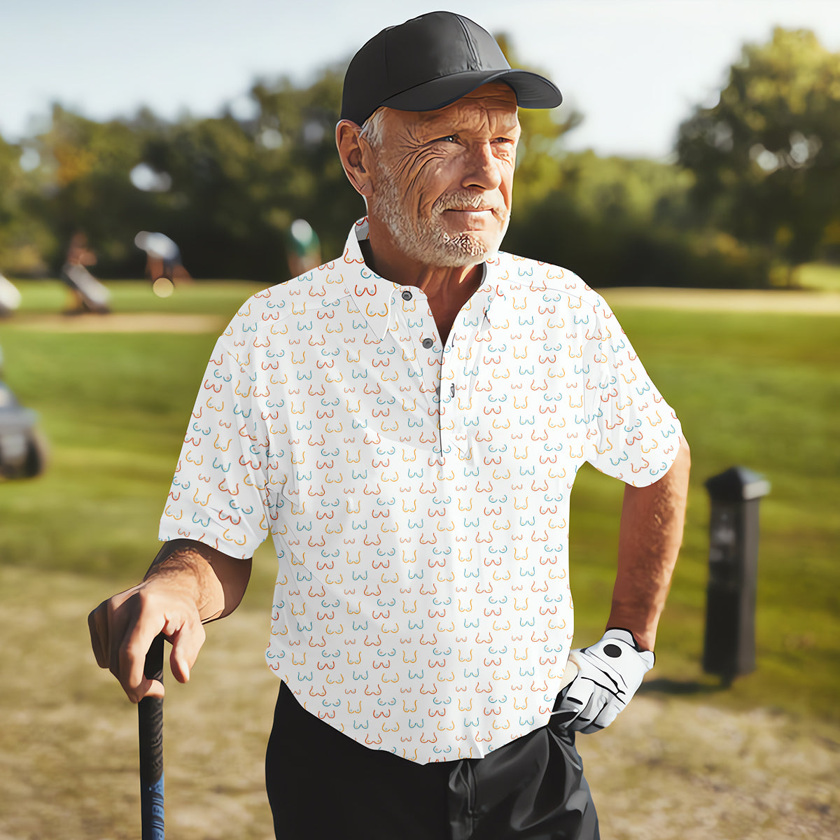 Funny Boobs Men's Golf Polo Shirt, Dad Golf Shirt, Christmas Golf Gift
