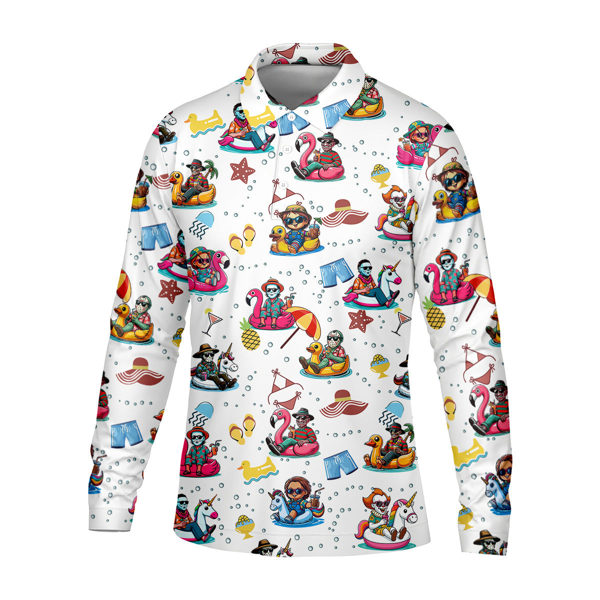 Halloween Summer, Fun Golf Poloss, Long Sleeve Golf Shirts, Men Golf Polo, Michael Myers, Freddy Krueger, Pennywise