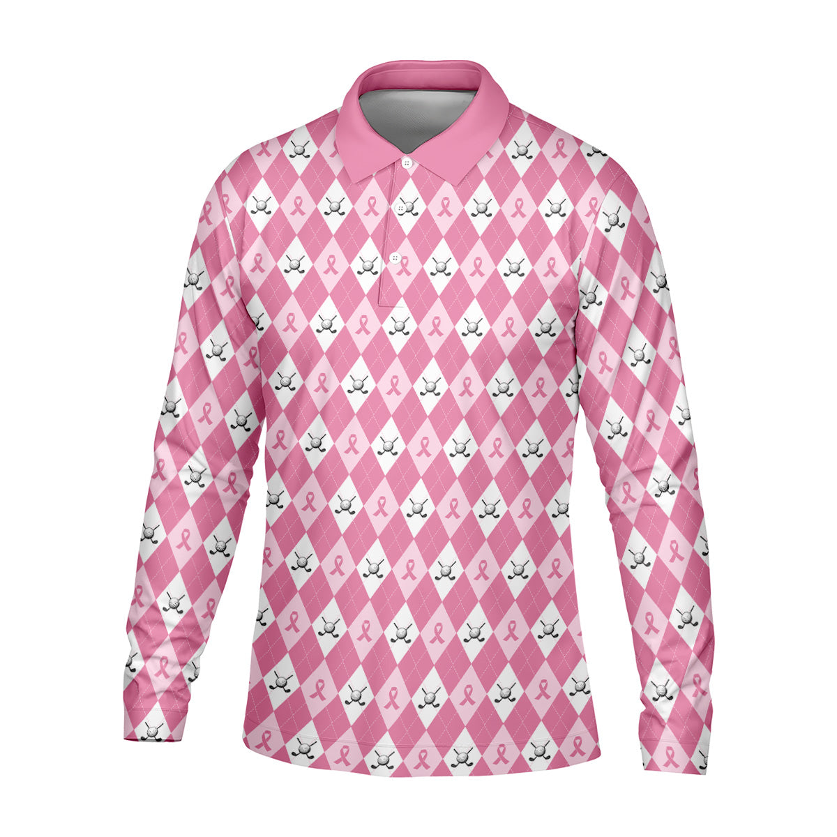 Breast Cancer Golf Shirt, Pink Argyle Golf Shirt, Breast Cancer Awareness Shirts, Couple Golf Shirt