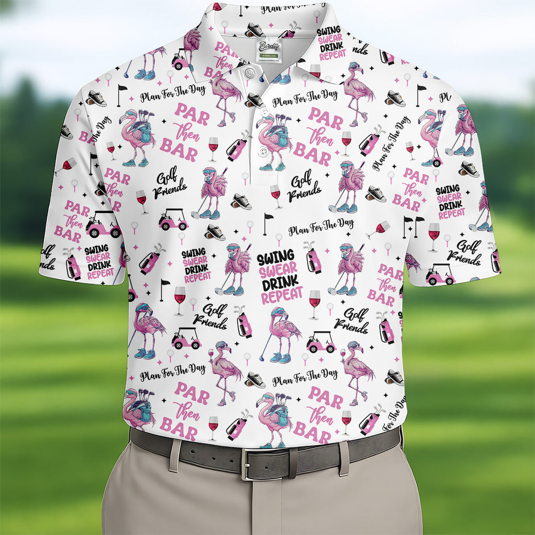 Par Then Bar Flamingo Funny Men Polo Shirt, Fun Golf Polos For Men, Golf Shirts, Dad Golf Gift