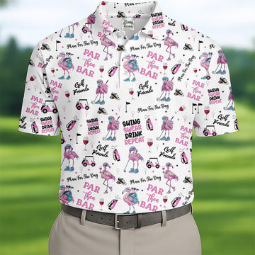 Par Then Bar Flamingo Funny Men Polo Shirt, Fun Golf Polos For Men, Golf Shirts, Dad Golf Gift