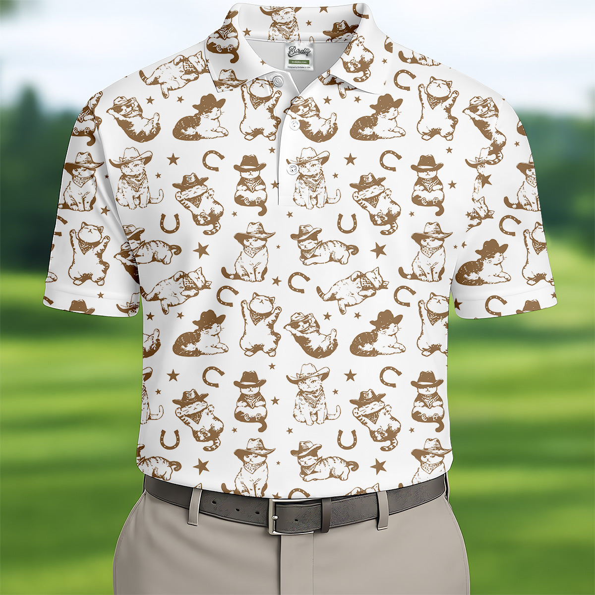Western Cat Pattern Men Golf Polo, Golf Presents For Him, Men Golf Polo, Matching Golf Shirts For Couples