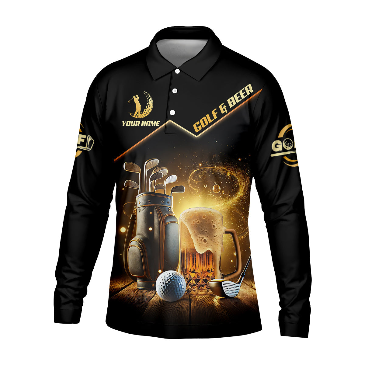 Golf And Beer Custom Men's Golf Polo Shirt, Beer Golf Shirt, Gift For Golfers