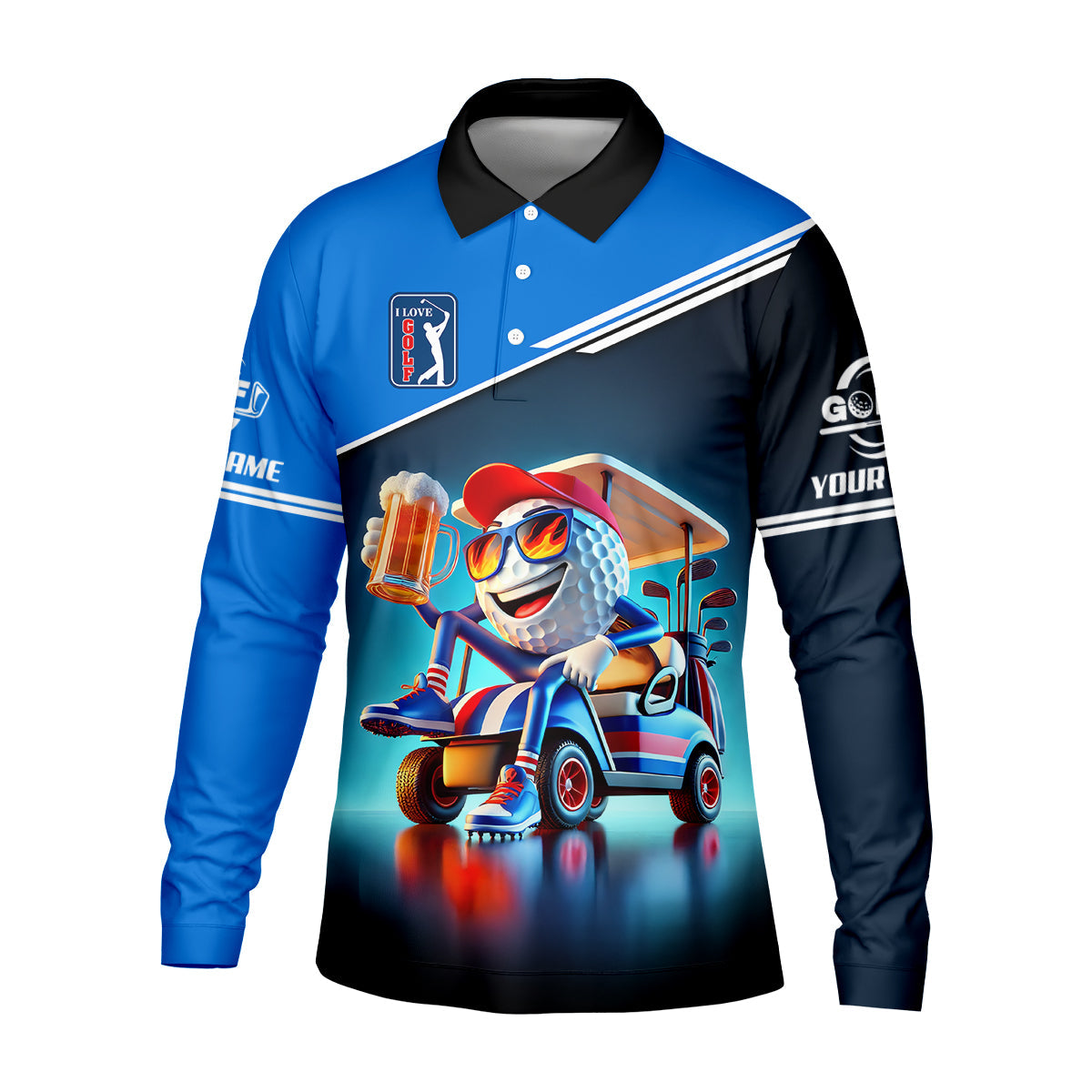 I Love Golf Custom Men's Golf Polo Shirt, Funny Beer Golf Shirt, Dad Golf Gifts