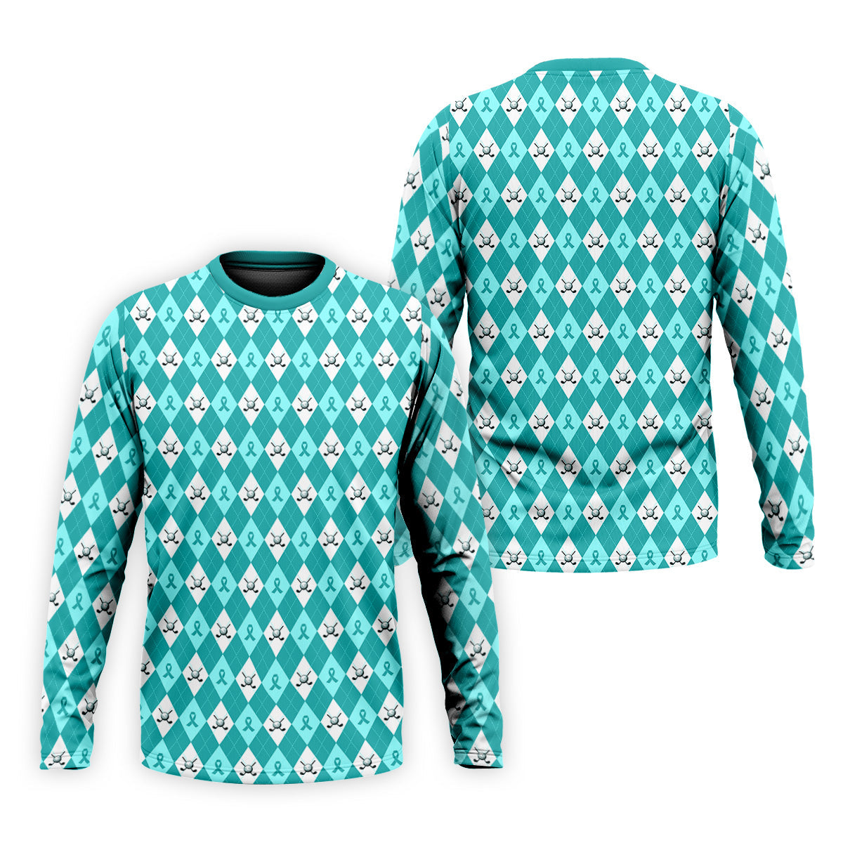 Ovarian Cancer Teal Argyle Men's Golf Polo Shirt, Ovarian Cancer Awareness Shirt, Golf Gift For Men