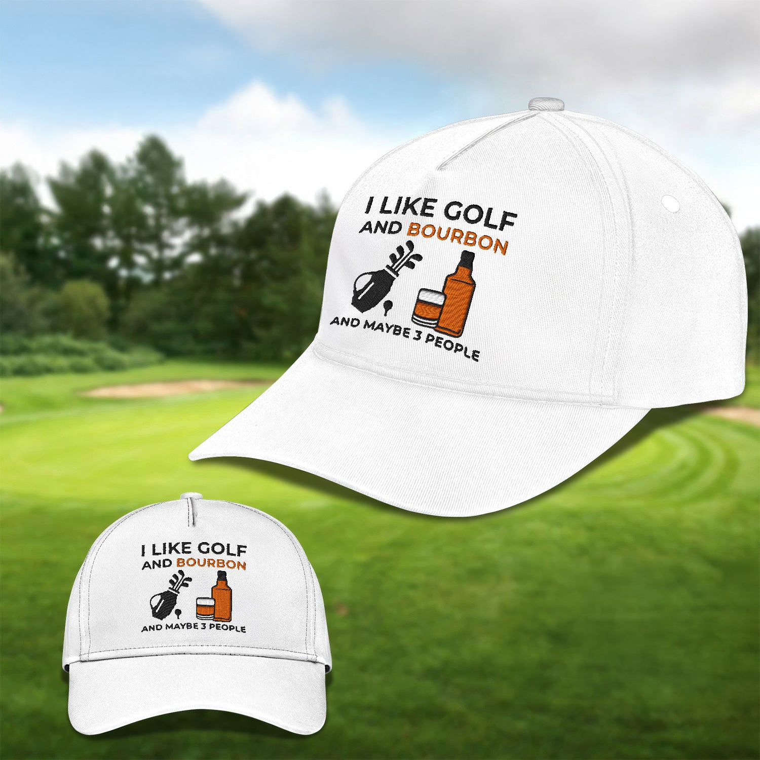 I Like Golf And Bourbon Embroidered Baseball Cap, Golf Hat, Dad Golf Gift