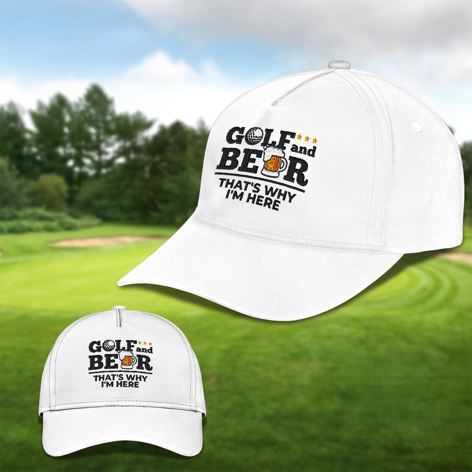 Golf And Beer Embroidered Baseball Cap, Golf Hat, Dad Golf Gift