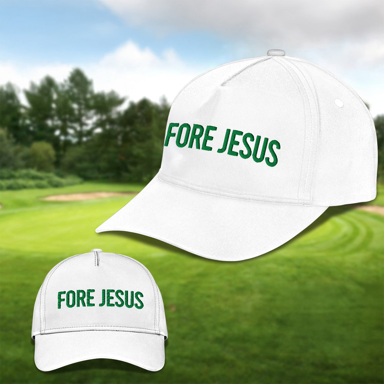 Fore Jesus Green Embroidered Baseball Cap, Funny Dad Hat, Christmas Golf Gift