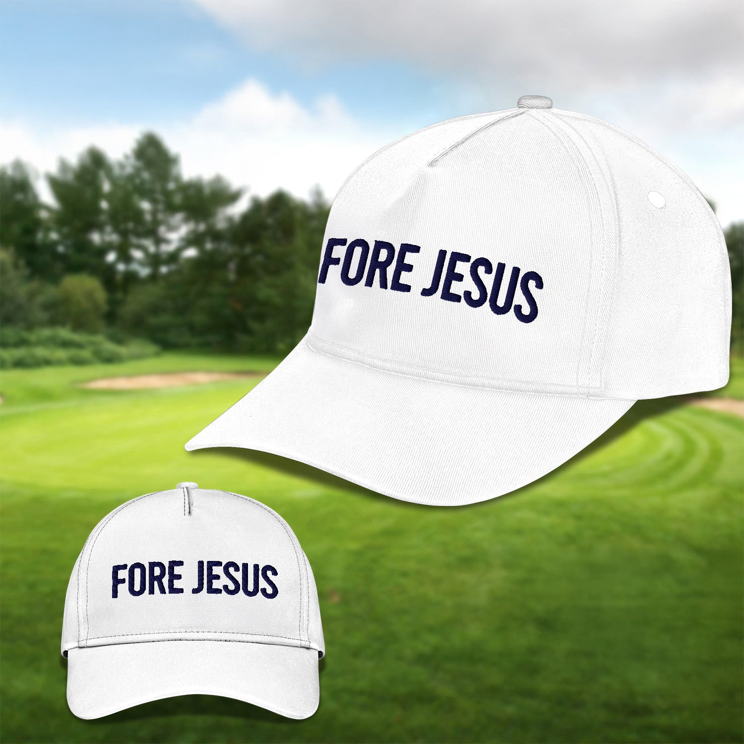 Fore Jesus Navy Embroidered Baseball Cap, Funny Dad Hat, Christmas Golf Gift