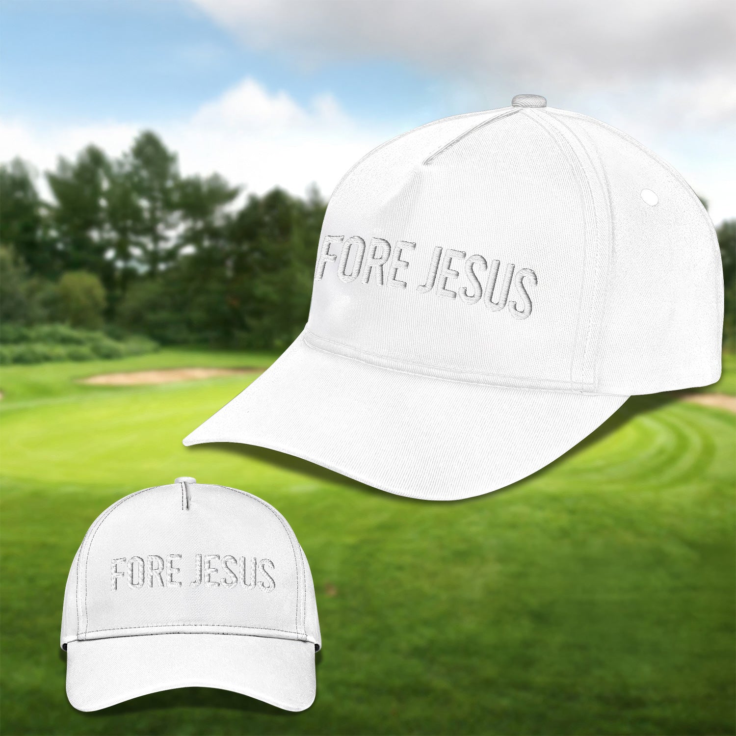 Fore Jesus White Embroidered Baseball Cap, Funny Dad Hat, Christmas Golf Gift