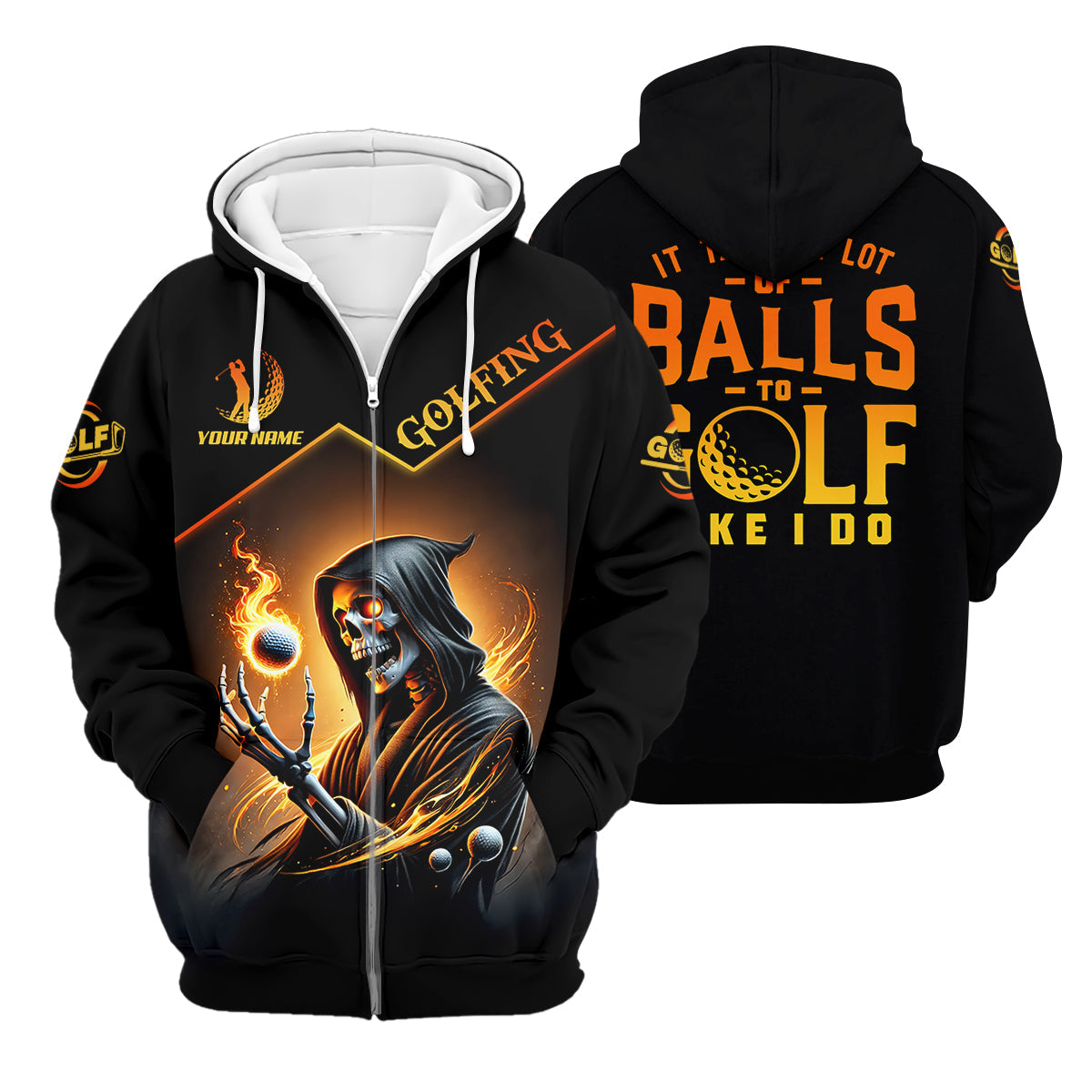 It Takes A Lot Of Golf Balls To Golf Like I Do Golden Fire Custom Men's Golf Polo Shirt, Dad Golf Gifts