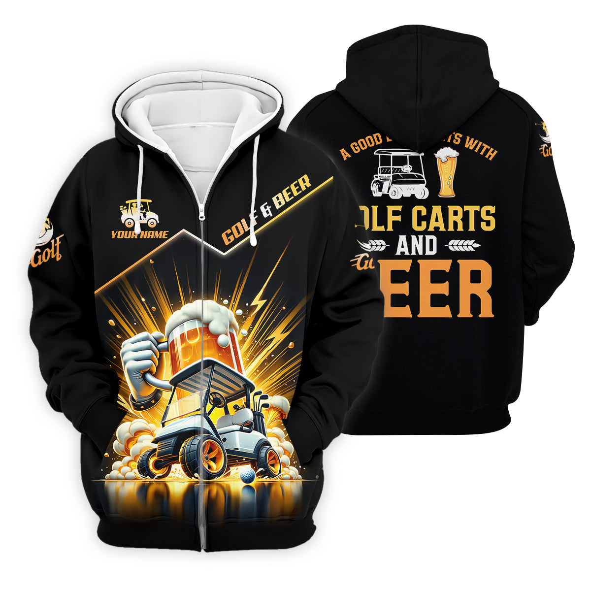 A Good Day Starts With Golf Carts And Beer Custom Funny Golf Polo Shirt, Dad Golf Gifts