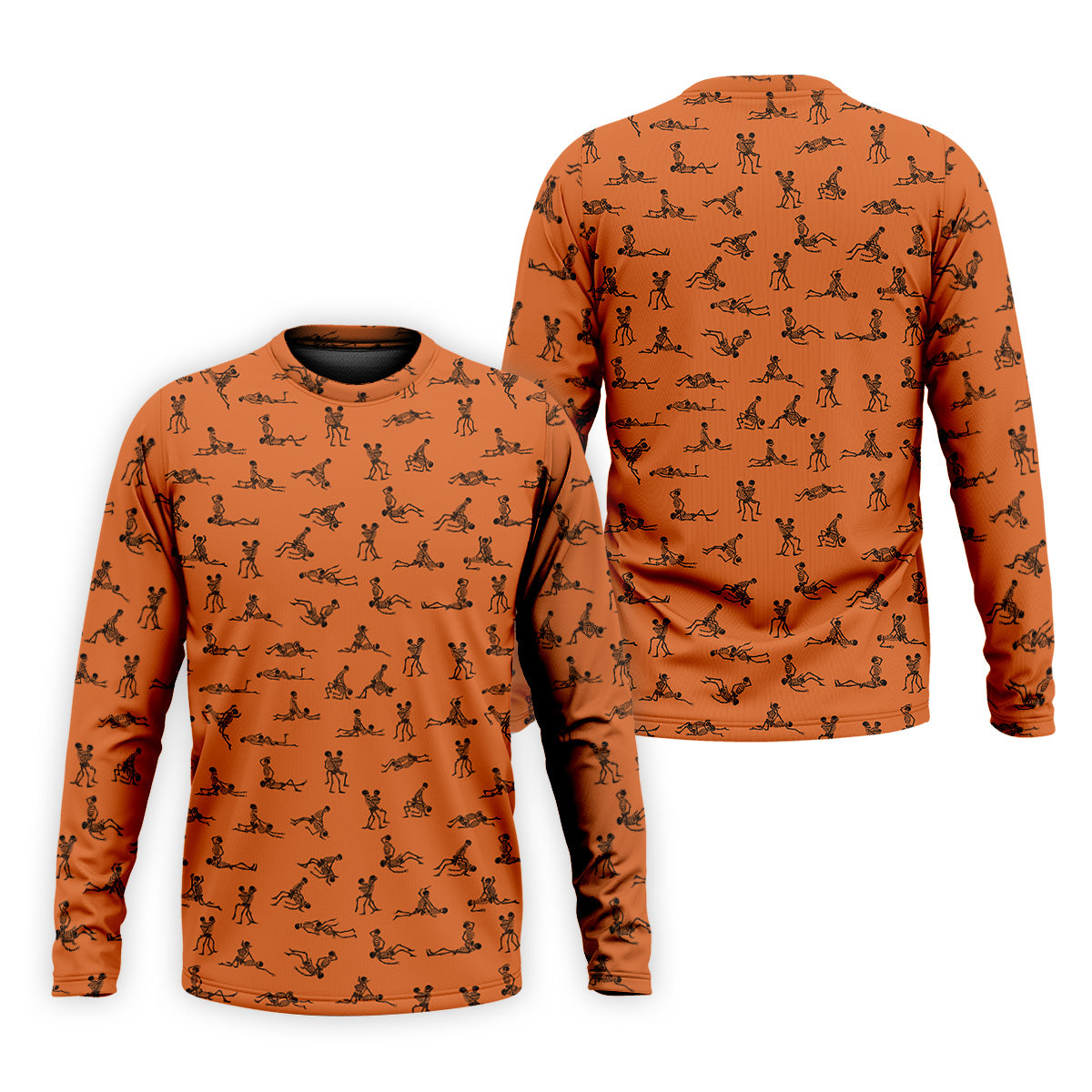 Orange And White Funny Skeleton Sex Position Golf Shirt, Halloween Gift Idea, Fun Golf Shirts For Men, Polo For Men
