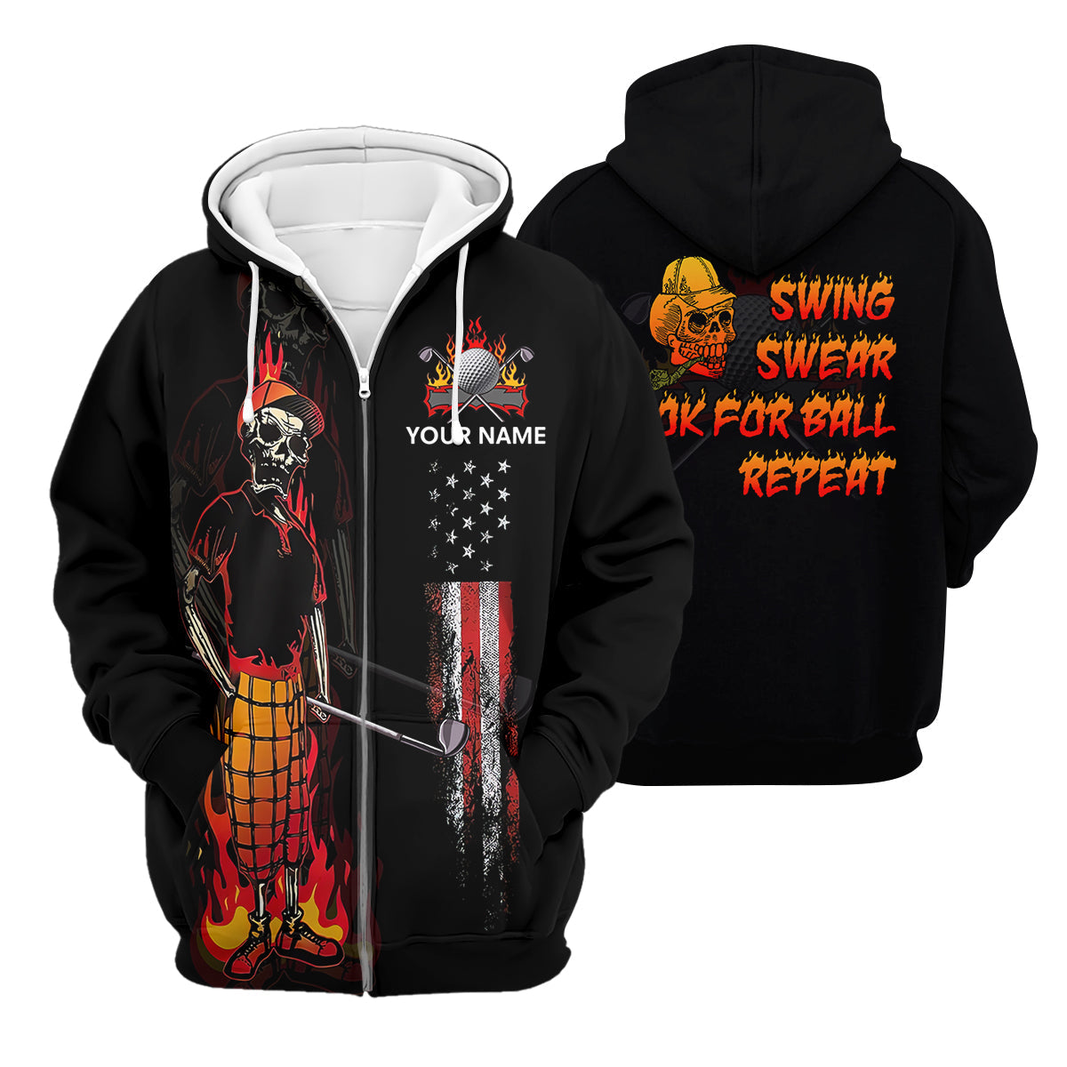 Custom Flaming Skeleton Men's Golf Polo Shirt, Mens Golf Gift, Funny Golf Shirt