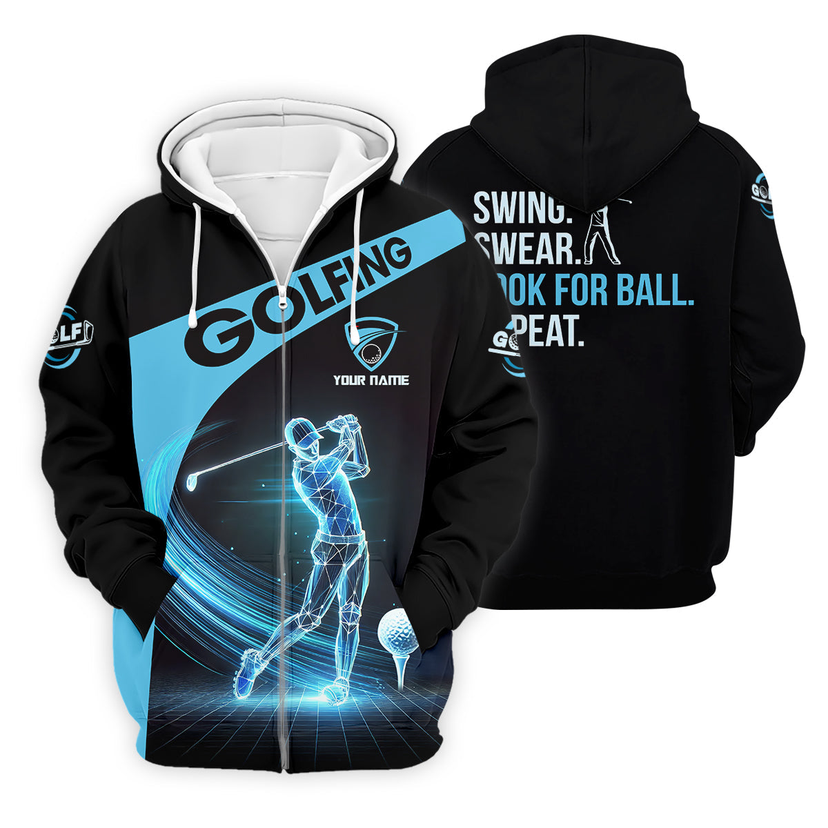 Swing Swear Look For Ball Repeat Custom Funny Golf Polo Shirt, Dad Golf Gifts