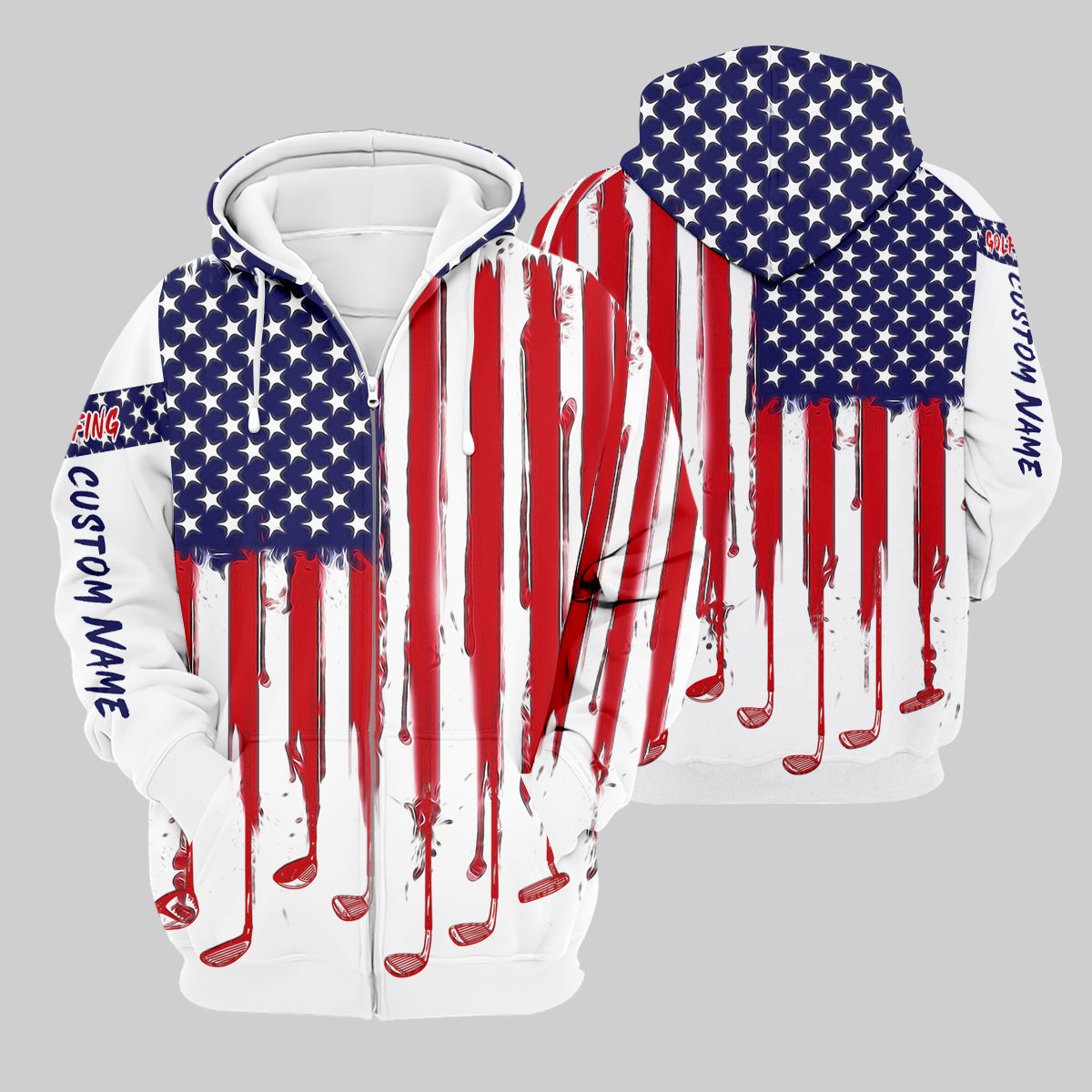 American Flag Custom Golf Polo Shirt, US Patriotic Pride Unisex Tropical Hawaiian Aloha Shirt, Summer Vacation