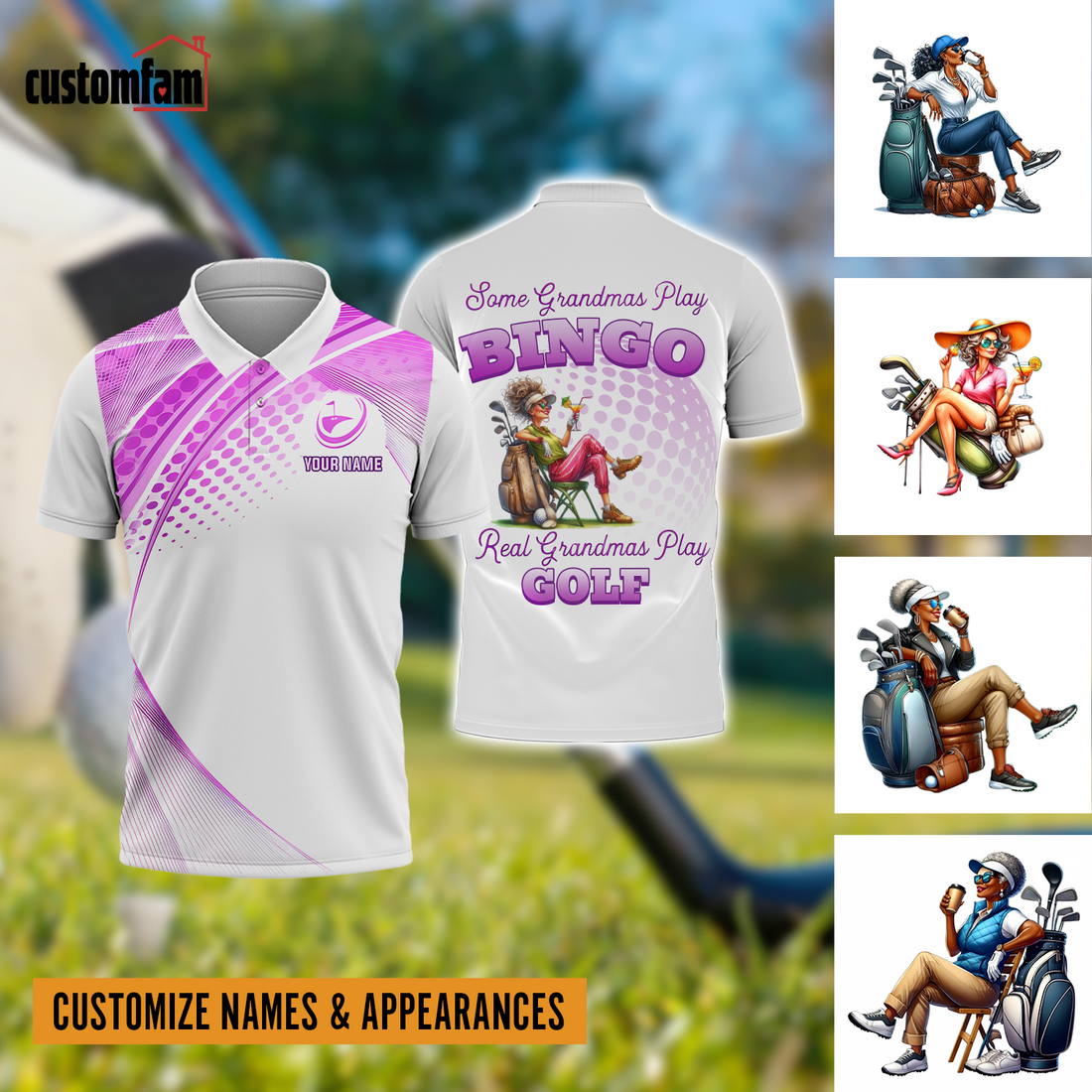 Some Grandmas Play Bingo Real Grandmas Play Golf Custom Men's Golf Polo Shirt, Golfing Apparel, Gift For Golfers