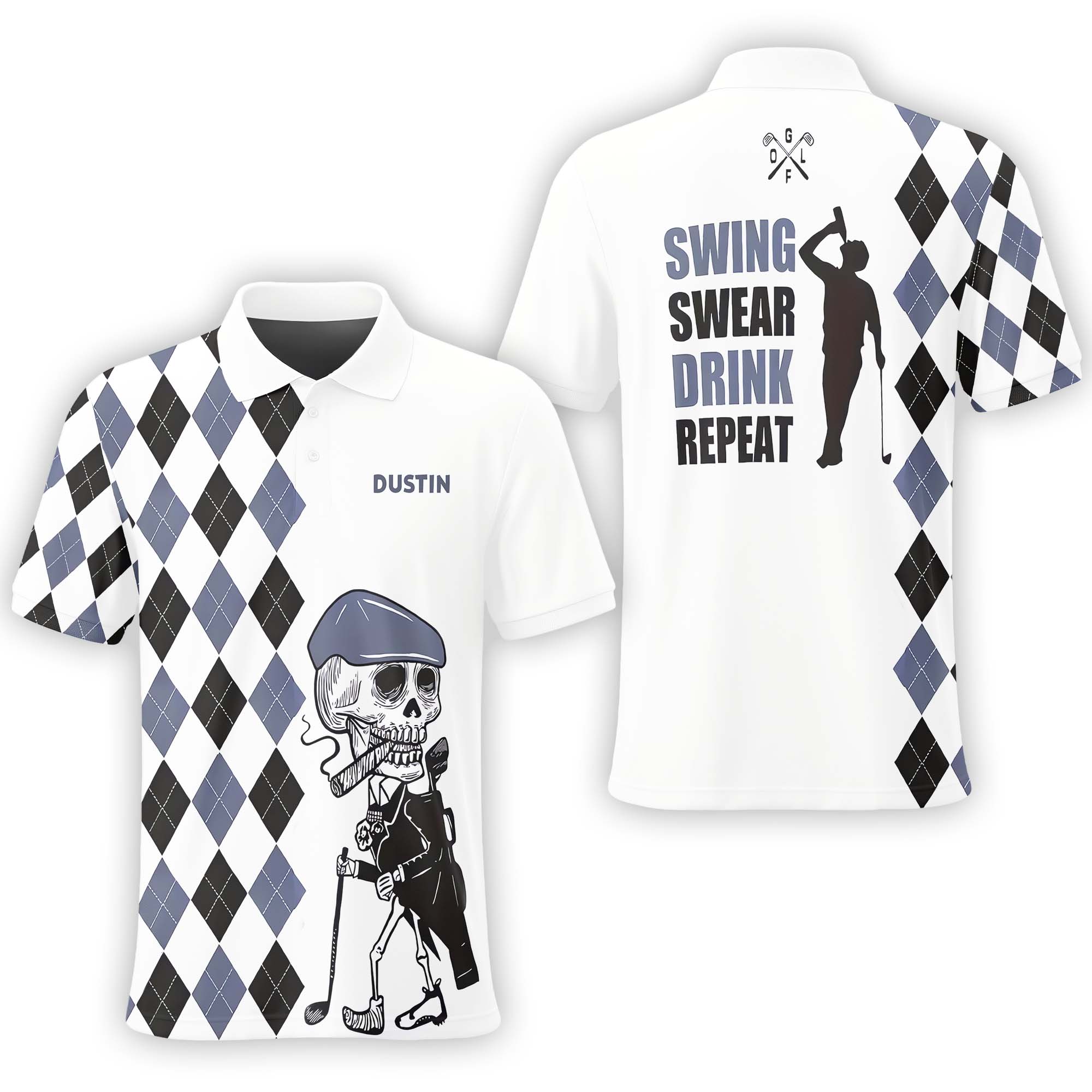 Swing Swear Drink Repeat Custom Name Golf Polo Shirt, Golf Shirt, Gift For Golfers