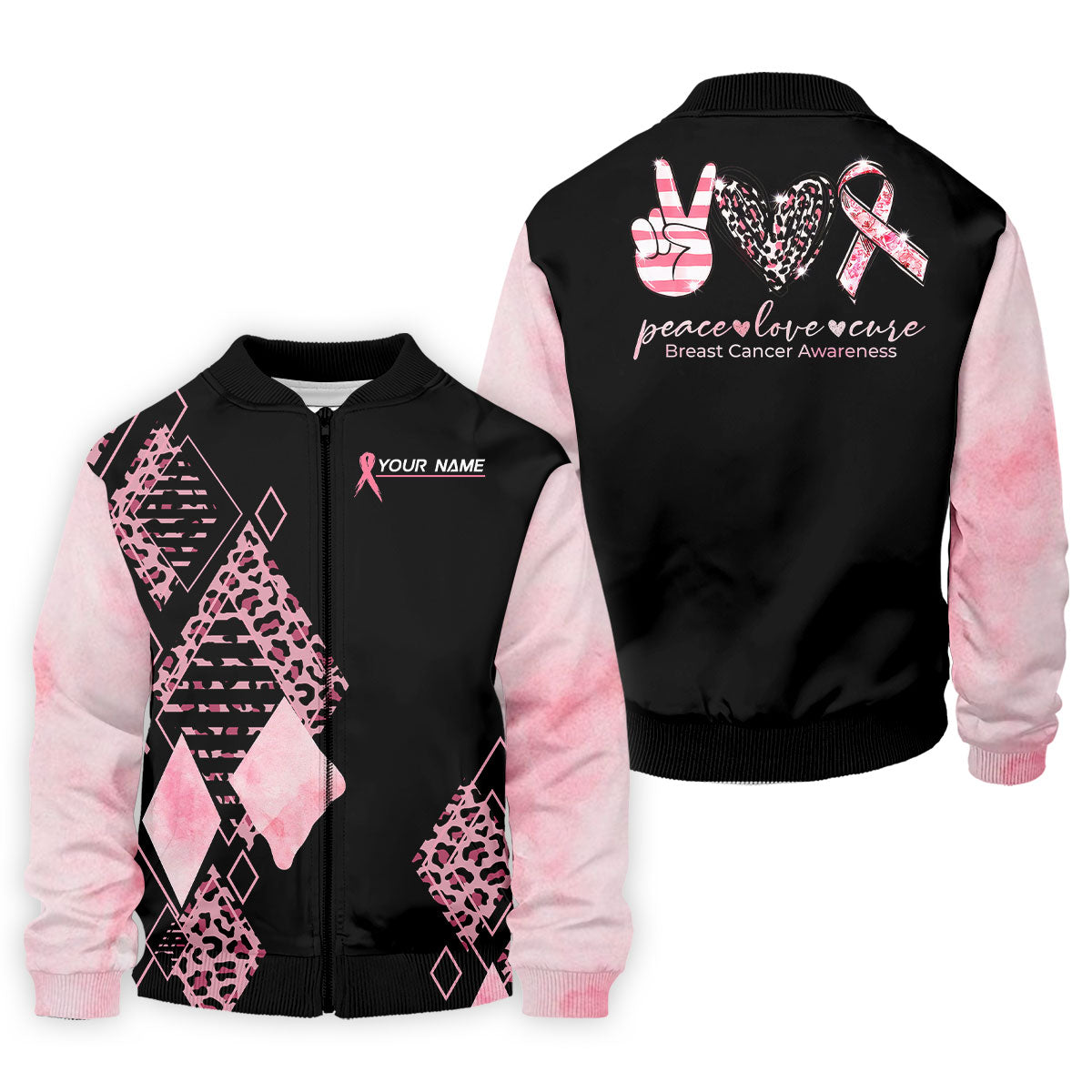Peace Love Cure Men's Golf Shirt, Breast Cancer Awareness Shirt, Pink Leopard Golf Shirt, Golf Gift For Men