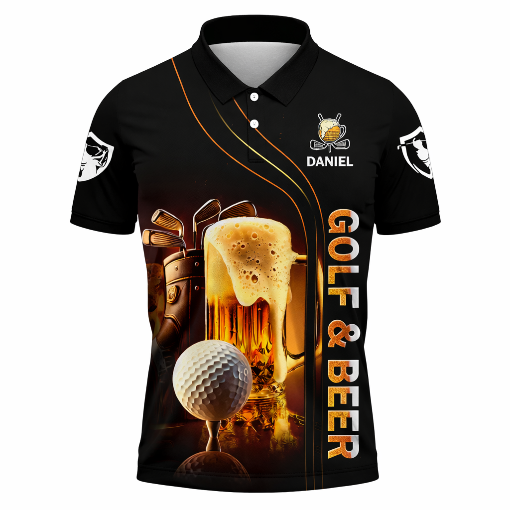 Personalized Golf Beer Polo Shirt, Funny Golf Shirt for Men, Custom Name Golf Polo Gift for Dad Husband