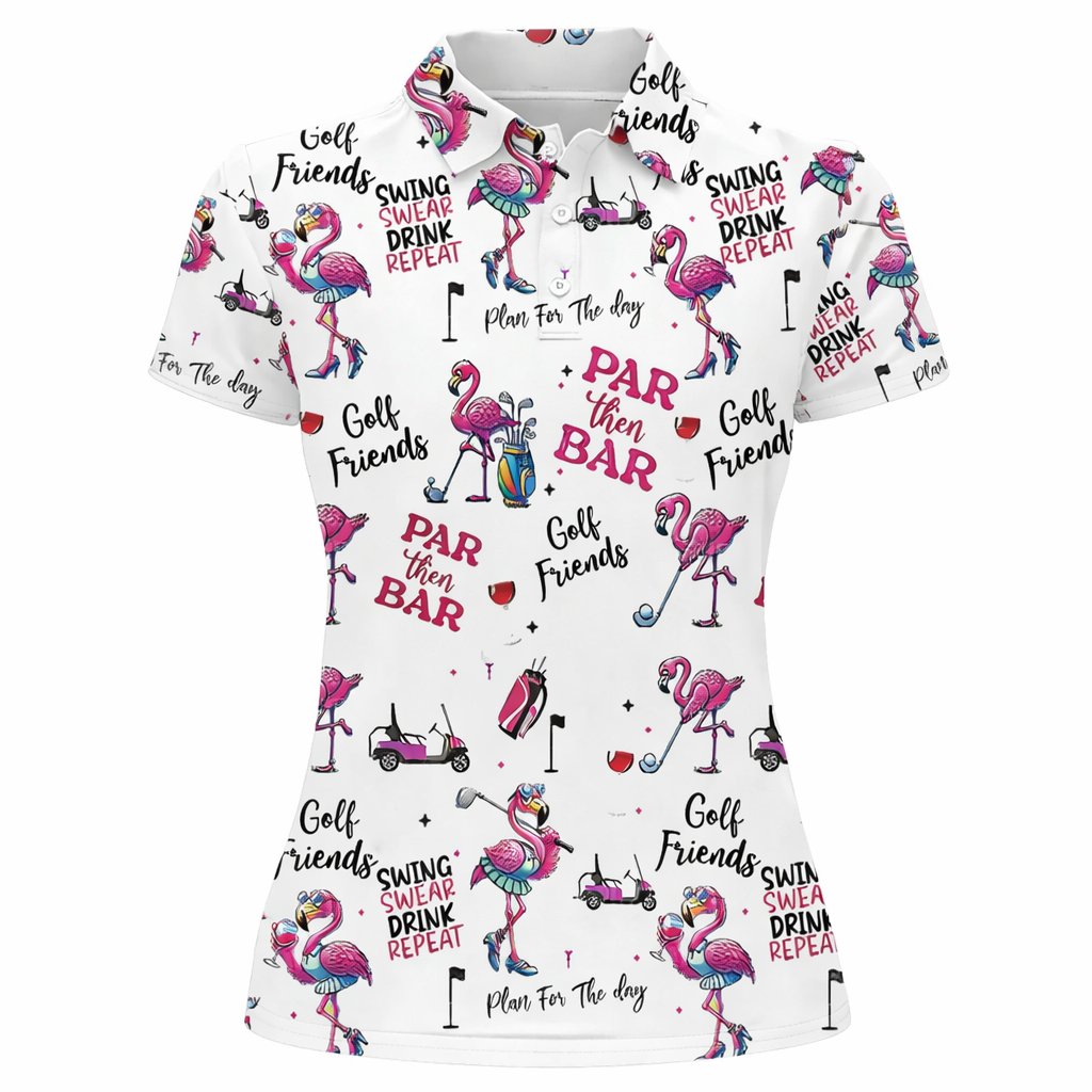 Women’s Golf Flamingo Polo Shirt – Pink Par Then Bar AOP
