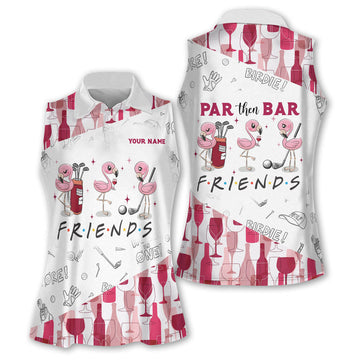 Par Then Bar Flamingo Sleeveless Women Golf Shirt, Funny Women's Golf Outfits, Golf Pattern Shirt