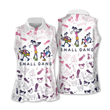 Small Gang Womens Stick Figure Sleeveless Golf Shirts, Matching Team Golf Shirts Ladies, Custom Ladies Golf Shirt