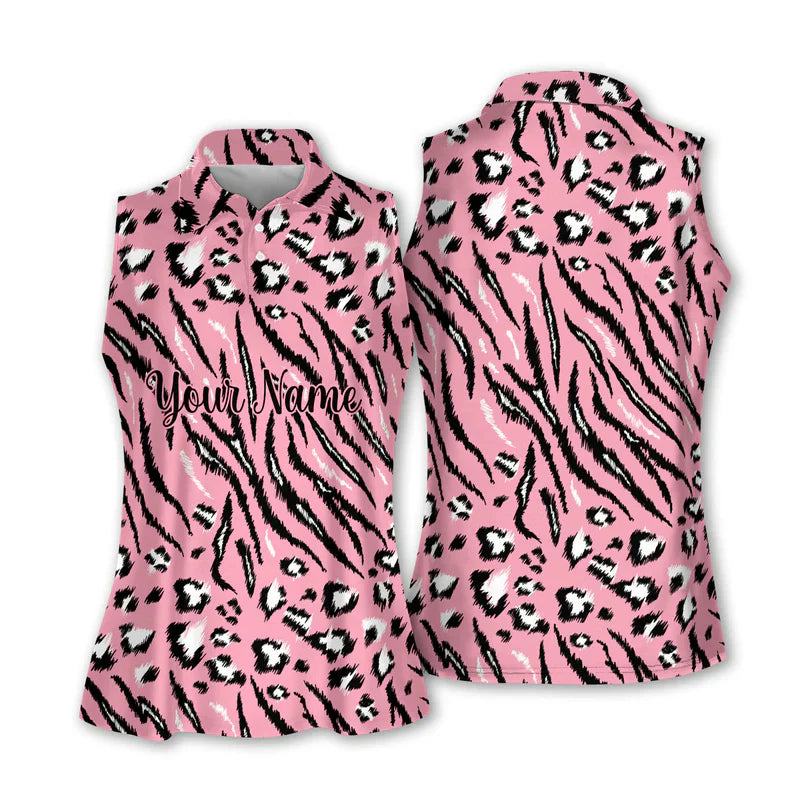 Leopard Print Golf Shirt, Animal Print Golf Shirts, Ladies Sleeveless Golf Shirts, Ladies Golf Polos