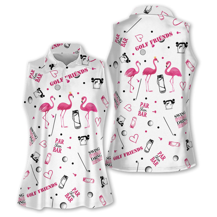 Funny Flamingo Sleeveless Golf Shirt For Women, Golf Pattern Shirt, Cute Womens Golf Clothes