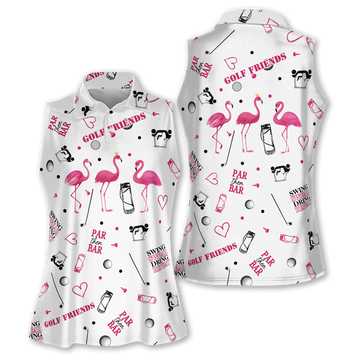 Funny Flamingo Sleeveless Golf Shirt For Women, Golf Pattern Shirt, Cute Womens Golf Clothes
