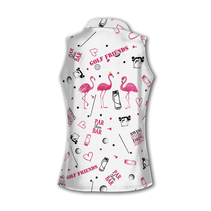 Funny Flamingo Sleeveless Golf Shirt For Women, Golf Pattern Shirt, Cute Womens Golf Clothes