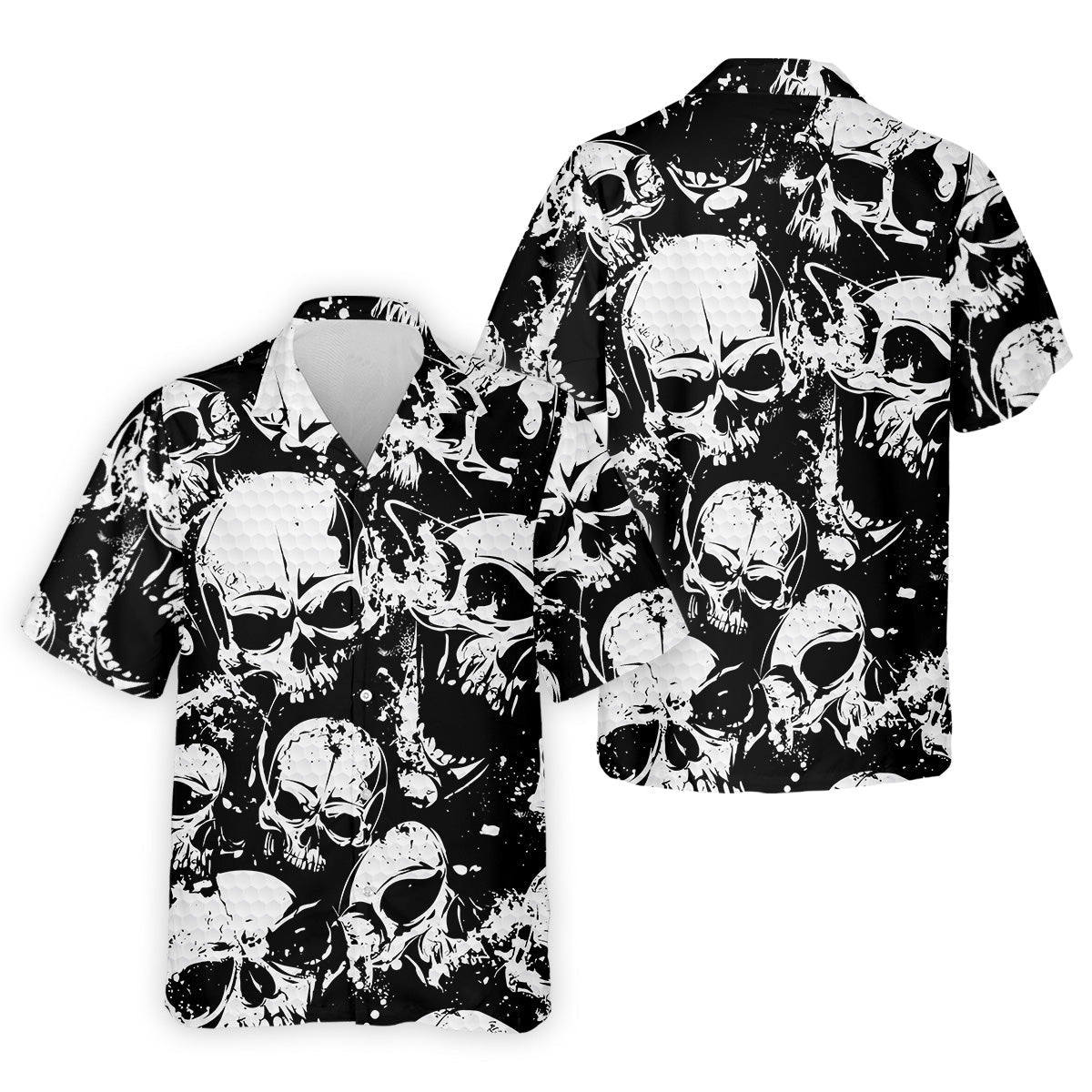 Skulls Splatter Black Grunge Mens Golf Polo Shirts, Cool Golf Gift, Golfing Apparel, Polo For Men