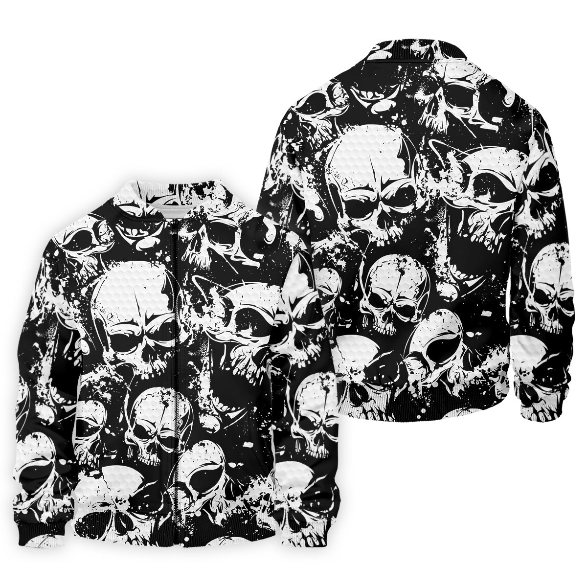 Skulls Splatter Black Grunge Mens Golf Polo Shirts, Cool Golf Gift, Golfing Apparel, Polo For Men