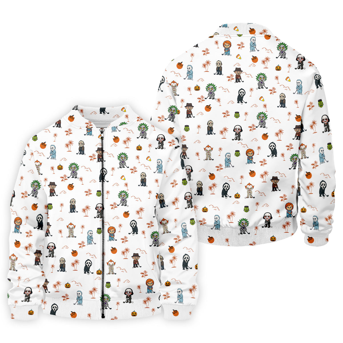 Horror Halloween Character Tropical Golf Shirt, Halloween Polo Shirts, Mens White Polo, Golfing Apparel