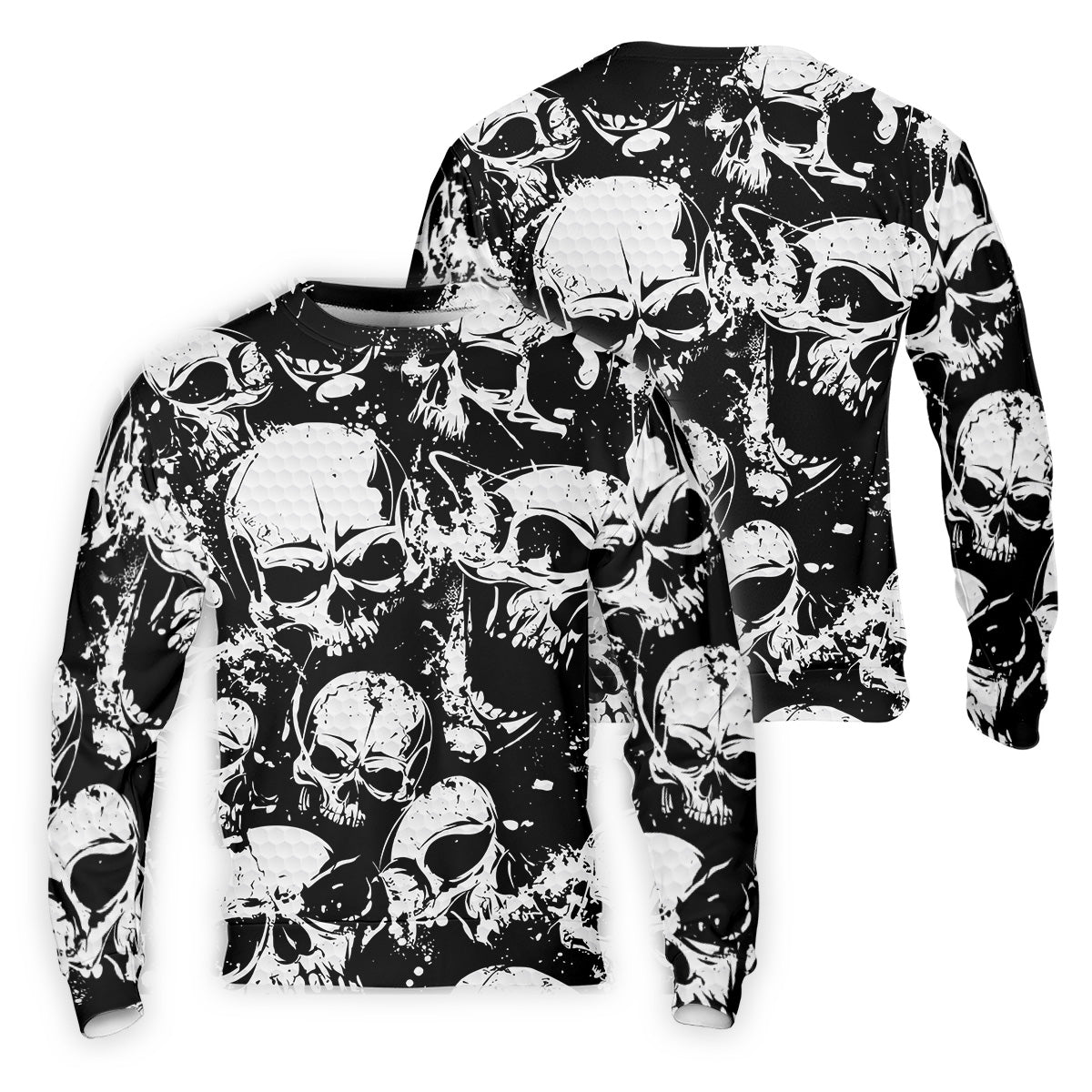 Skulls Splatter Black Grunge Mens Golf Polo Shirts, Cool Golf Gift, Golfing Apparel, Polo For Men