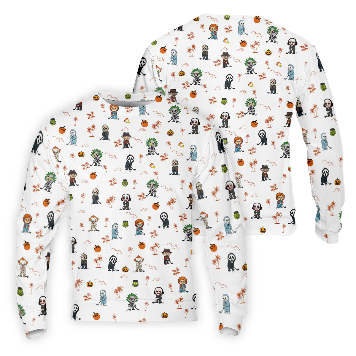 Horror Halloween Character Tropical Golf Shirt, Halloween Polo Shirts, Mens White Polo, Golfing Apparel