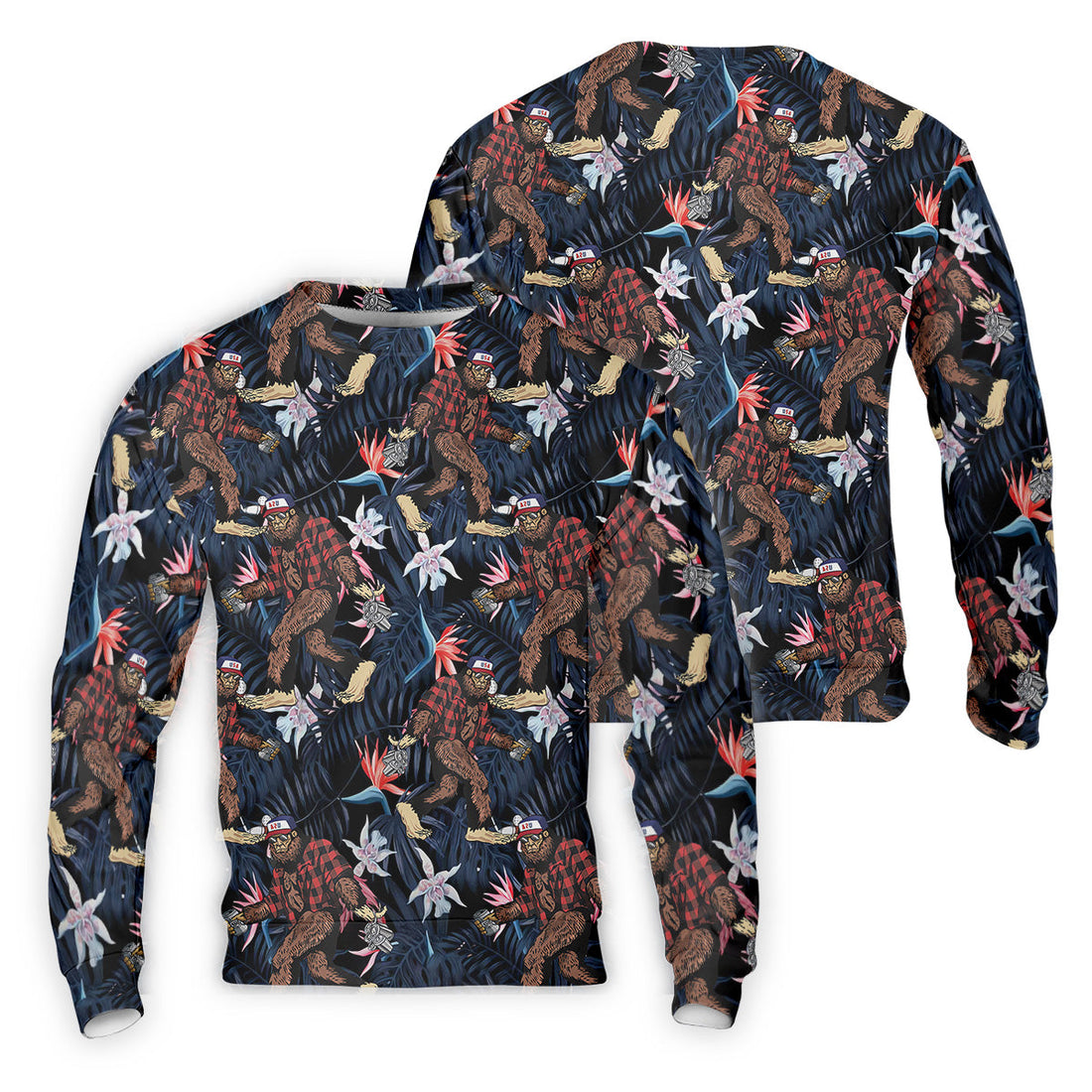Abstract Floral Pattern Funny Bigfoot Shirt, Mens Golf Polo Shirts, Cool Golf Gifts, Golfing Apparel