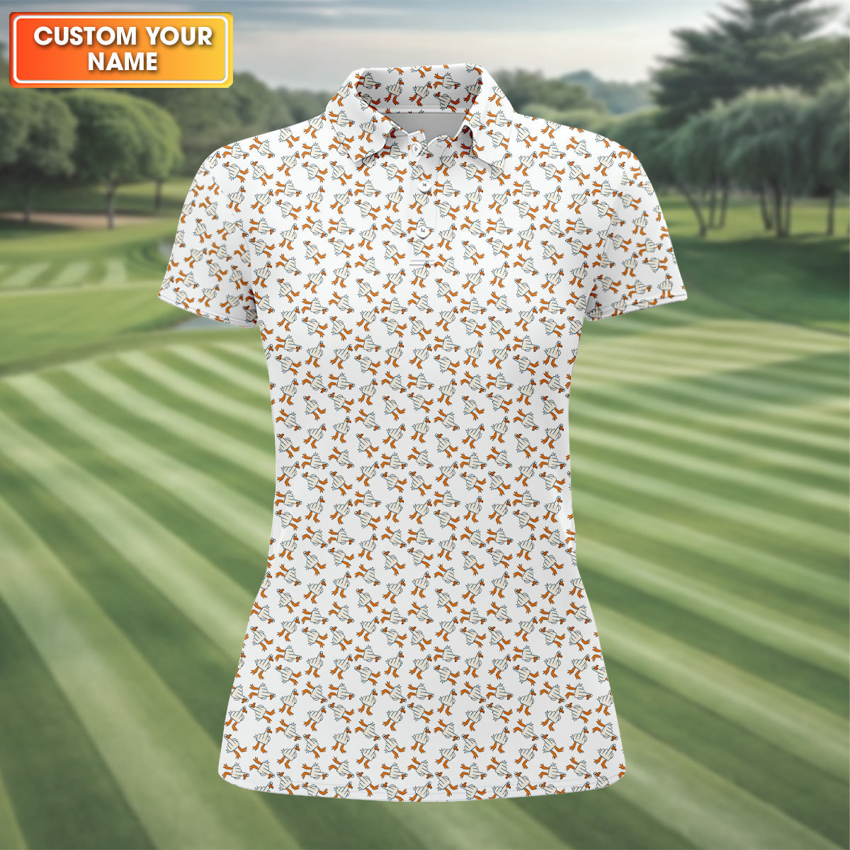 Middle Finger Duck Patterned Golf Polos, Funny Golf Shirts, Fun Women Golf Shirts, Ladies Golf Shirt