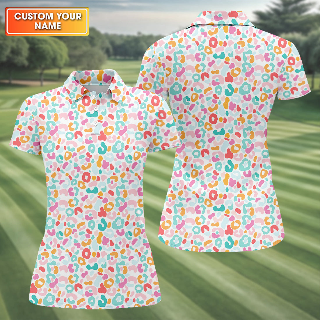 Leopard Pattern Fun Womens Golf Shirts, Women's Long Sleeve Golf Shirts, Ladies Golf Tops, Ladies Golf Polos
