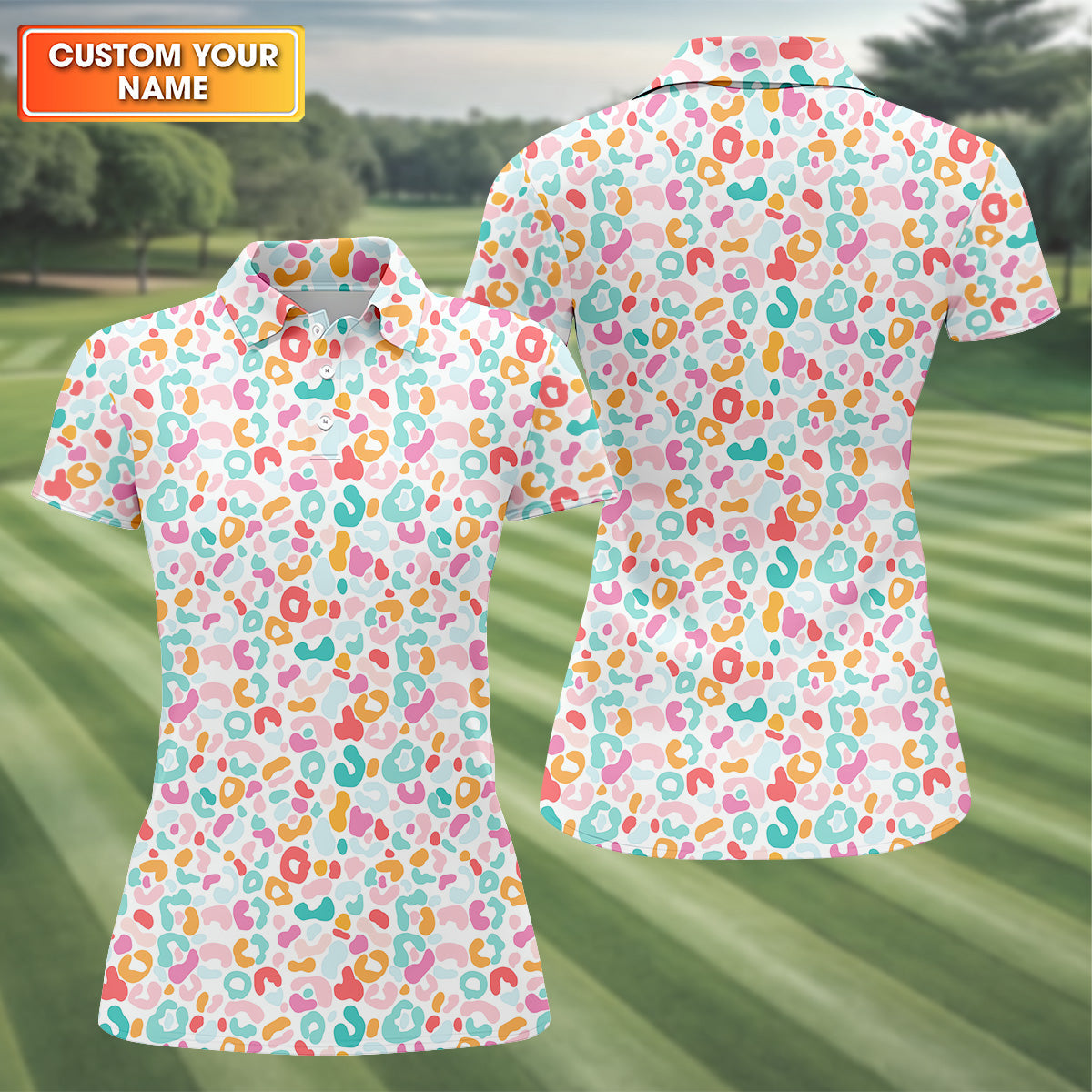 Leopard Pattern Fun Womens Golf Shirts, Women's Long Sleeve Golf Shirts, Ladies Golf Tops, Ladies Golf Polos