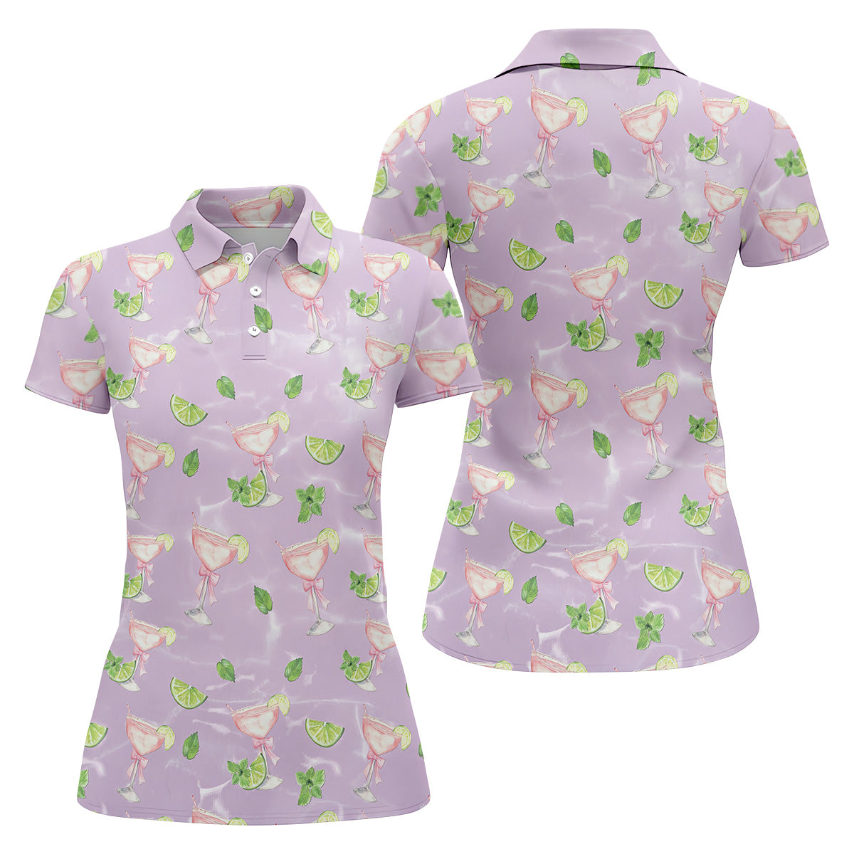 Margarita Golf Shirt For Women, Coquette Aesthetic Womens Golf Tops, Pink Drink Patterned Golf Shirts