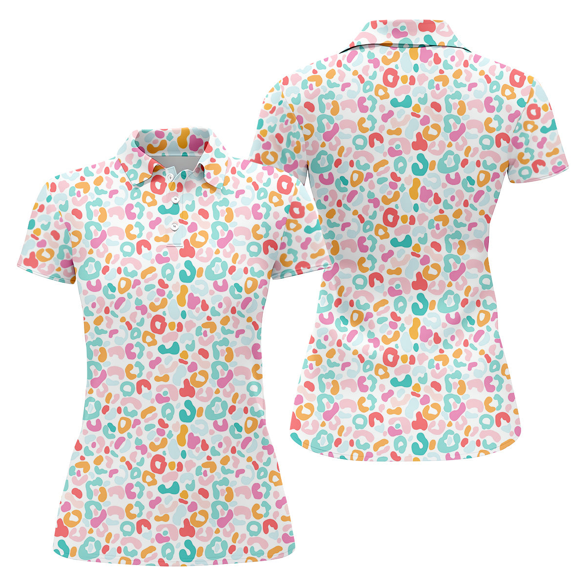 Leopard Pattern Fun Womens Golf Shirts, Women's Long Sleeve Golf Shirts, Ladies Golf Tops, Ladies Golf Polos