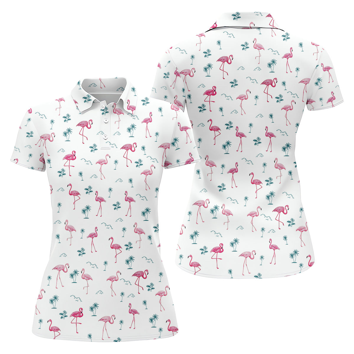 Flamingo Tropical Summer Polo Shirts, White Polo Women, Ladies Sleeveless Tops