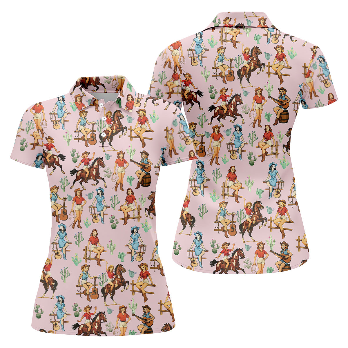 Cowgirl Sleeveless Womens Golf Shirts, Western Golf Shirts Women, Pink Golf Shirt, Ladies Golf Shirts