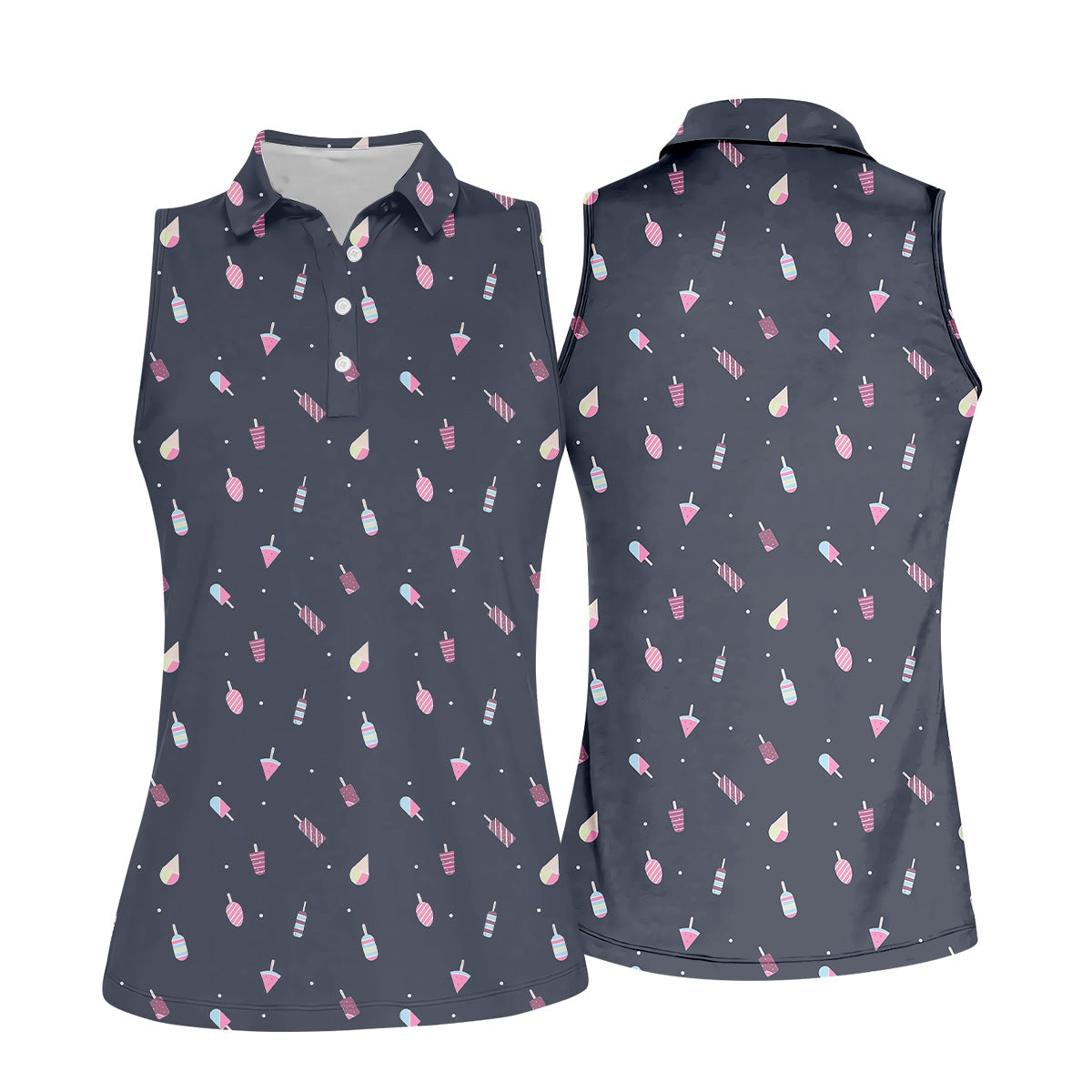 Ice Cream Pattern Golf Shirt, Ladies Sleeveless Golf Shirts, Cute Golf Shirt, Ladies Golf Shirts